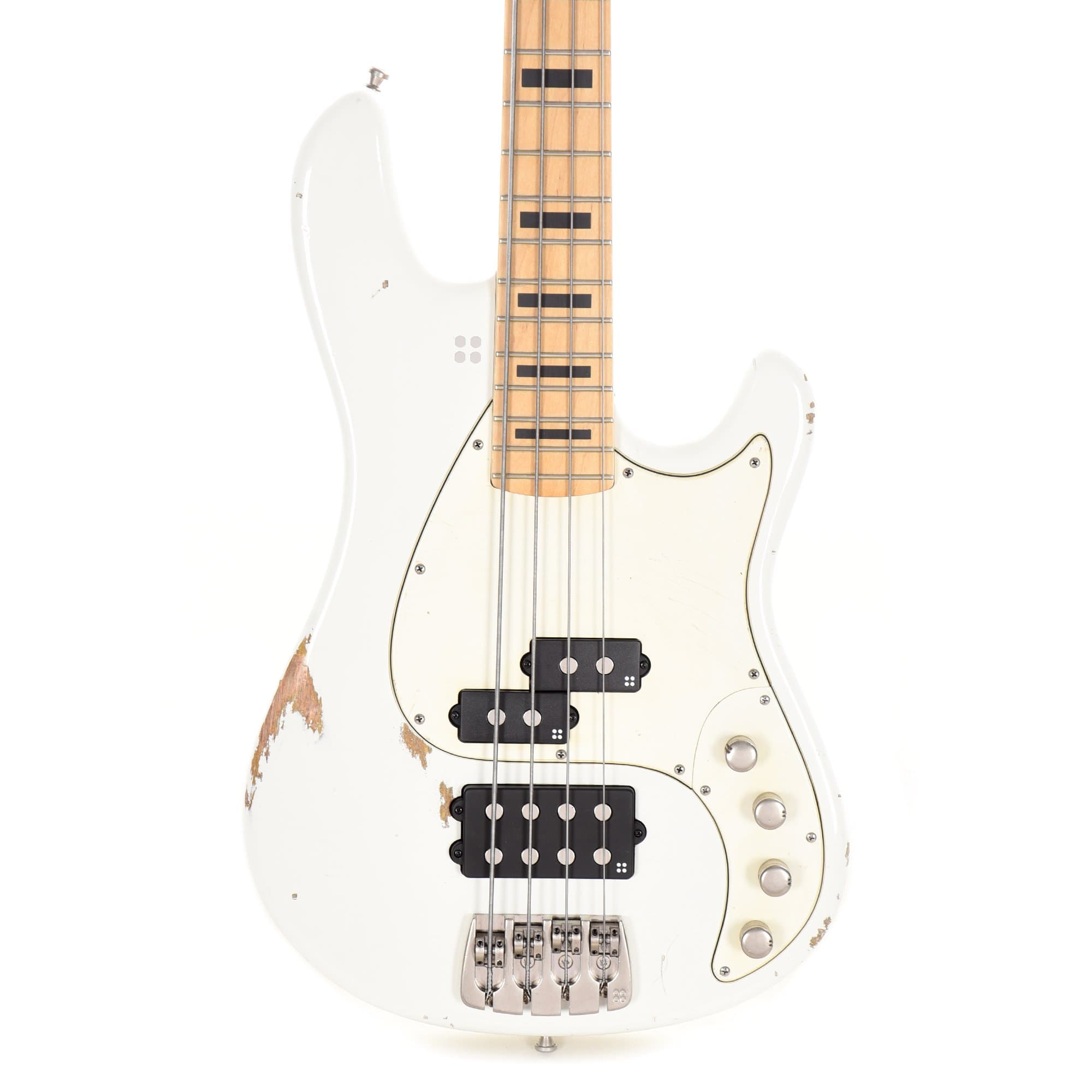 Sandberg California VM Hardcore Aged Virgin White w/Black Block Inlays & Matched Headstock Bass Guitars / 4-String