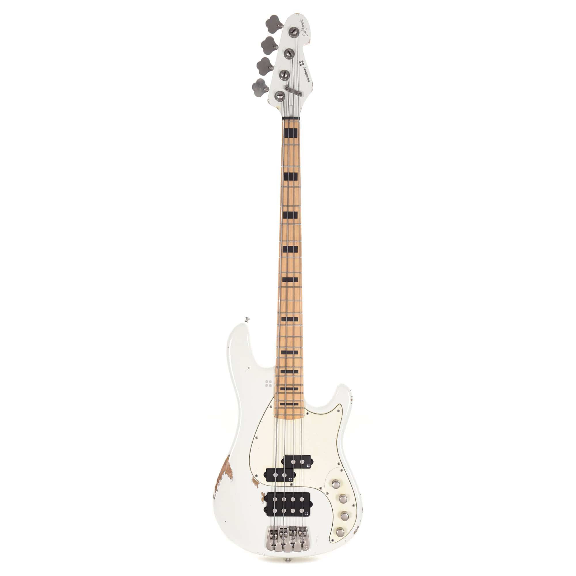 Sandberg California VM Hardcore Aged Virgin White w/Black Block Inlays & Matched Headstock Bass Guitars / 4-String