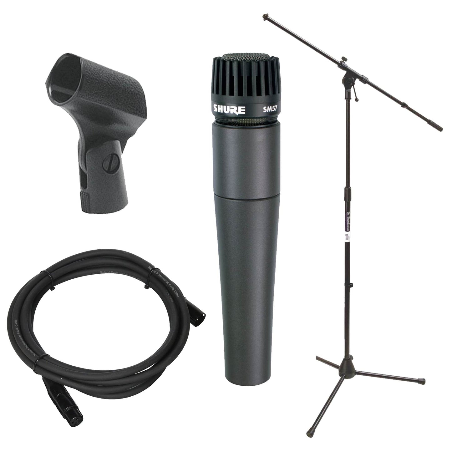 Shure SM57-LC Cardioid Dynamic Microphone w/On-Stage Mic Stand, Clip, and XLR Cable Pro Audio / Microphones