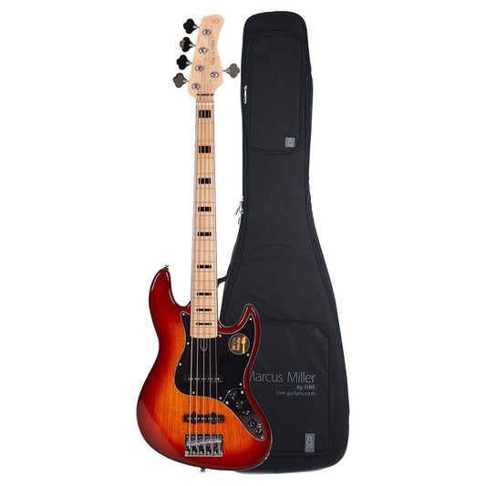 Sire Marcus Miller V7 Vintage Swamp Ash 5-String Tobacco Sunburst (2nd Gen) and Sire Gig Bag Bundle Bass Guitars / 5-String or More