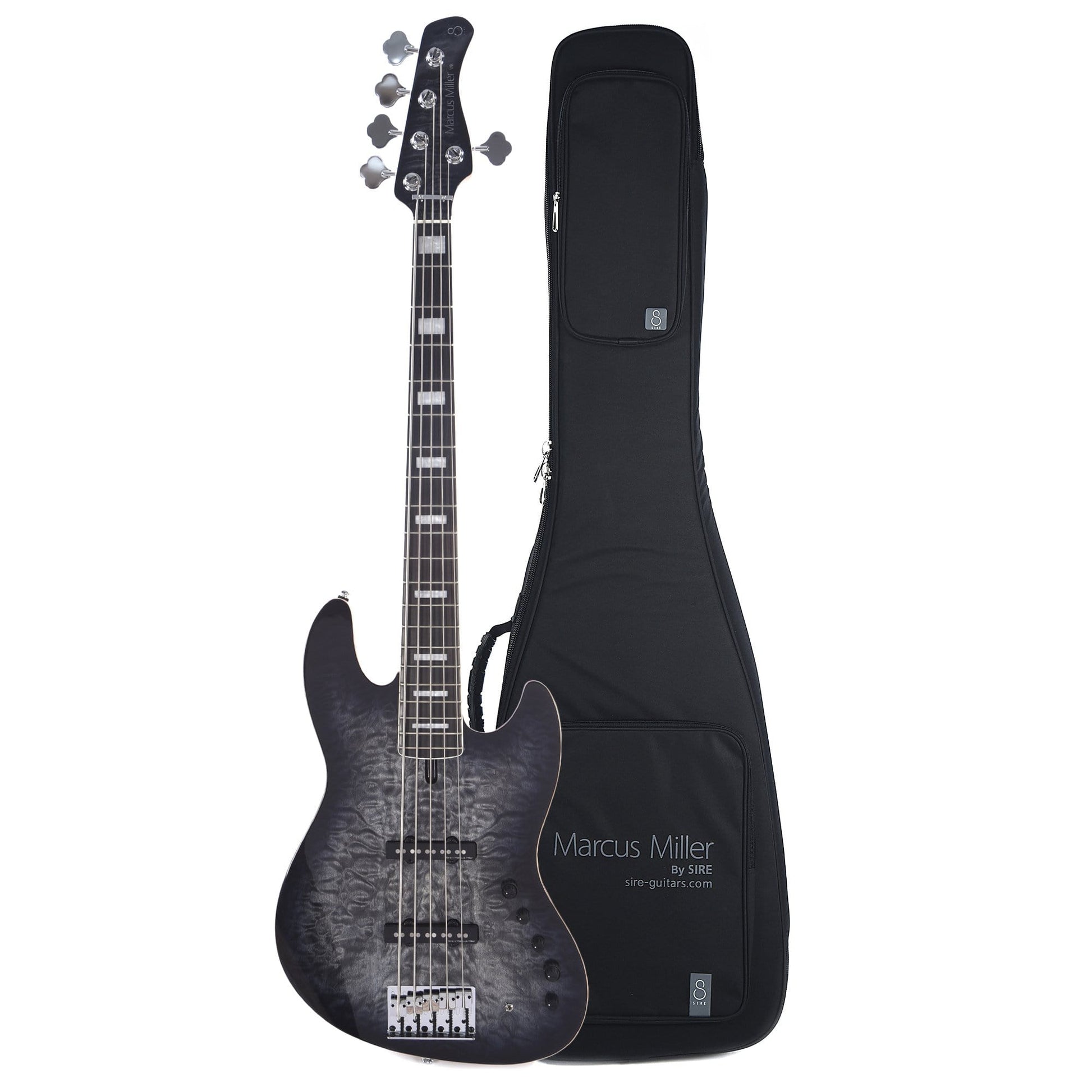 Sire Marcus Miller V9 Swamp Ash/Quilted Maple 5-String Transparent Black (2nd Gen) and Sire Gig Bag Bundle Bass Guitars / 5-String or More