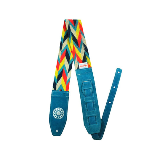 Souldier Dream Weaver - One-of-a-Kind Hand Woven Guitar Strap - Navy, Turquoise, Yellow, Pink, Beige - Turquoise Ends Accessories / Straps