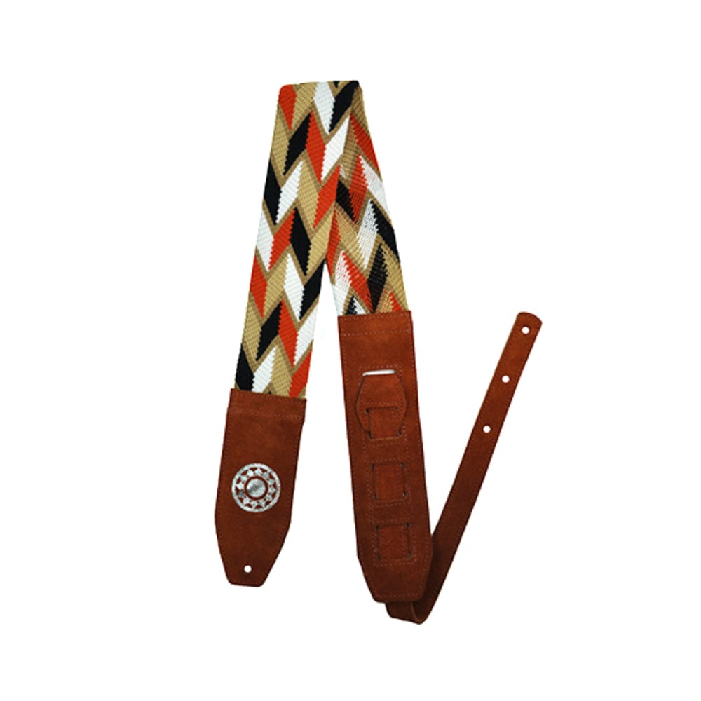 Souldier Dream Weaver - One-of-a-Kind Hand Woven Guitar Strap - Orange, Beige, Tan, White, & Black - Rust Ends Accessories / Straps
