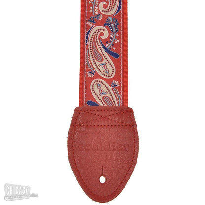 Souldier Guitar Strap - Cream & Blue Paisley on Red (Red Belt & Ends) Accessories / Straps