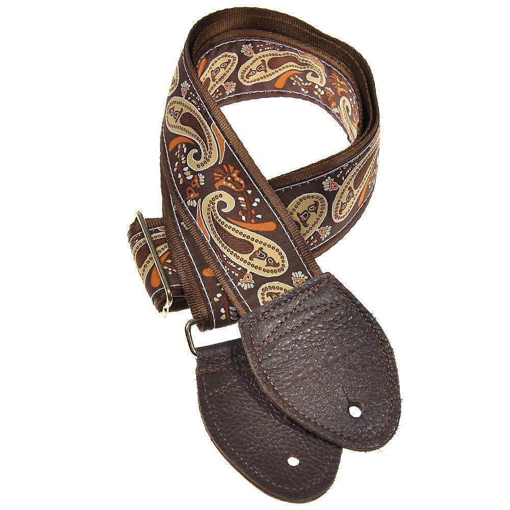 Souldier Guitar Strap - Gold & Orange Paisley on Brown (Nutmeg Belt & Gold Buckle) Accessories / Straps