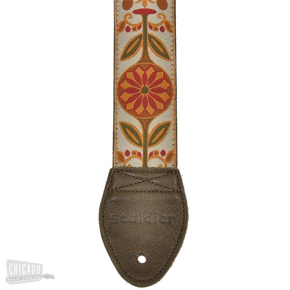 Souldier Guitar Strap - Maroon Daisy (Olive Belt & Ends) Accessories / Straps