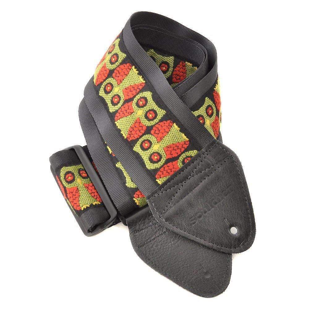Souldier Guitar Strap - Olive Owls 3 Inch (Black Ends) Accessories / Straps