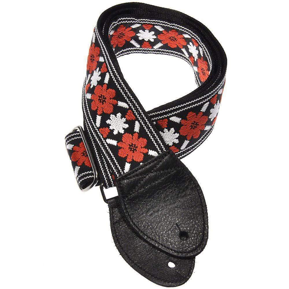 Souldier Guitar Strap - Red Tulip on Black (Black Ends) Accessories / Straps