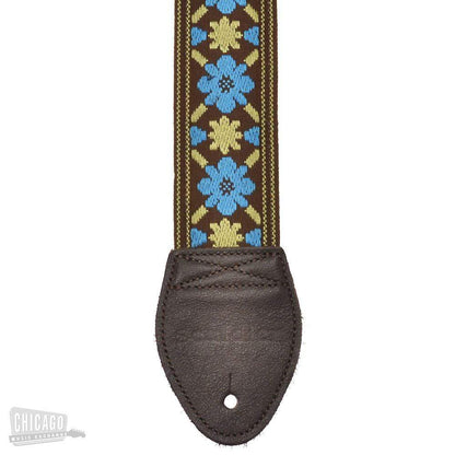 Souldier Guitar Strap - Turquoise Tulip on Brown (Brown Ends) Accessories / Straps