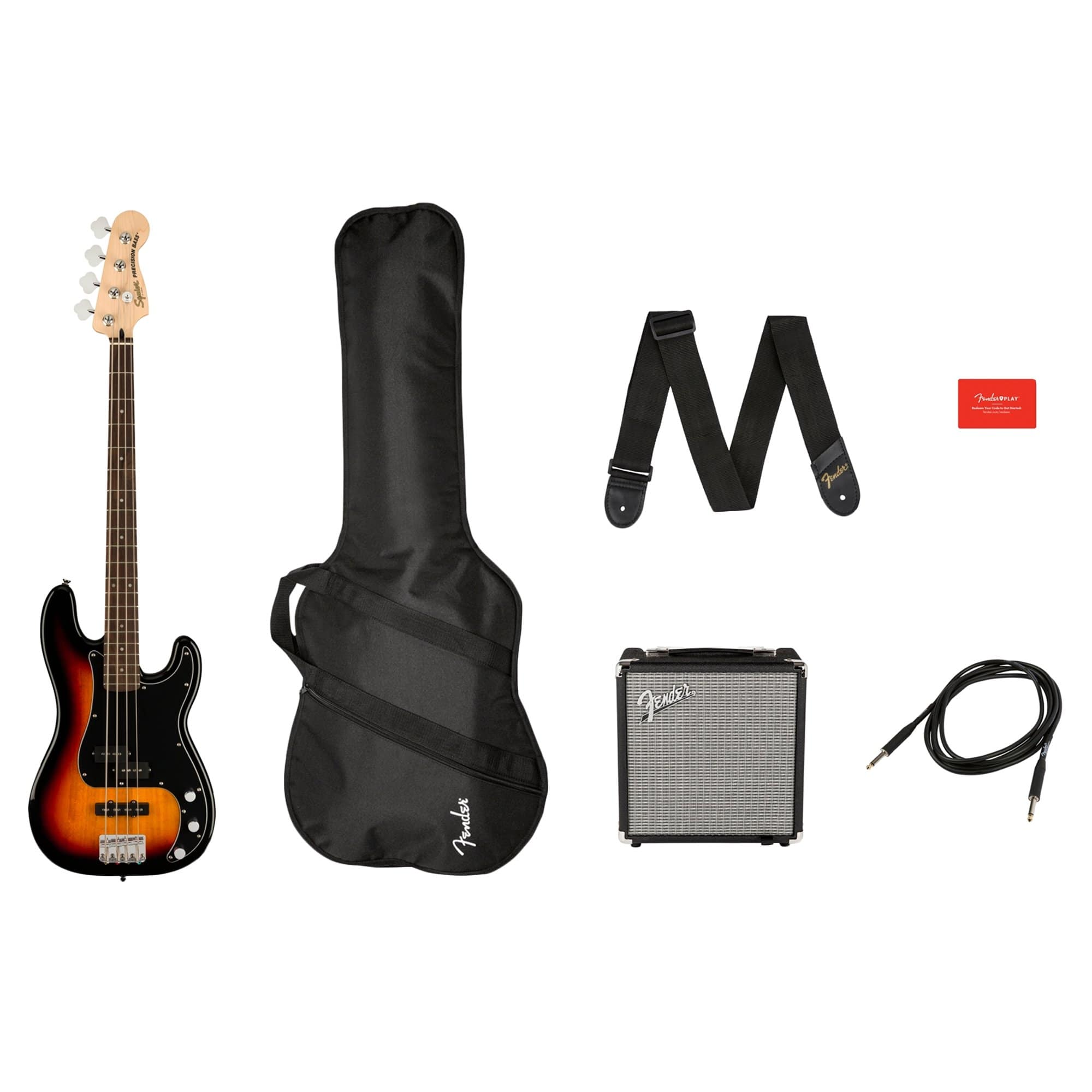 Squier Affinity PJ Bass 3-Tone Sunburst Pack w/Rumble 15 Amplifier Bass Guitars / 4-String