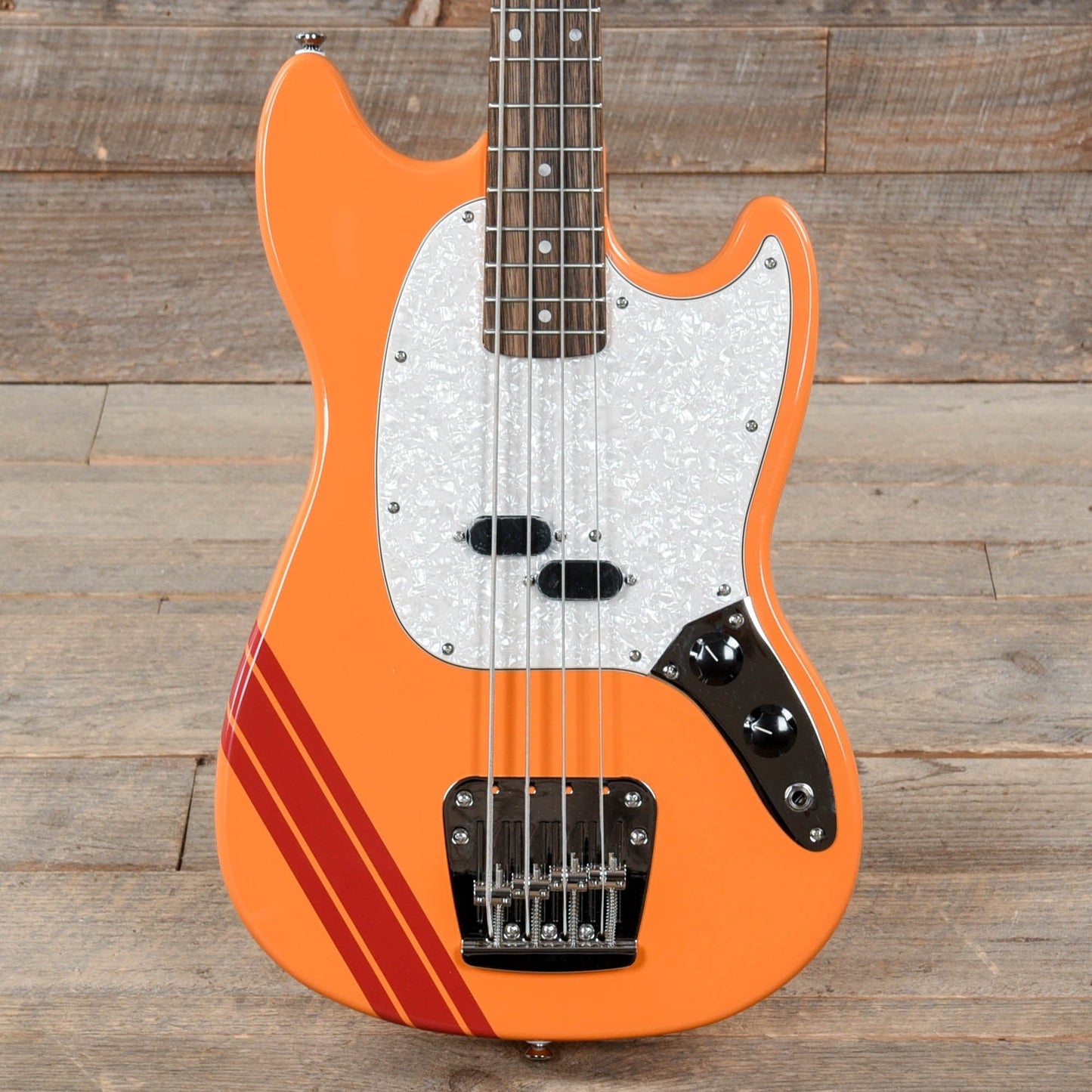 Squier Classic Vibe '60s Competition Mustang Bass Capri Orange w/Dakota Red Stripe Bass Guitars / 4-String