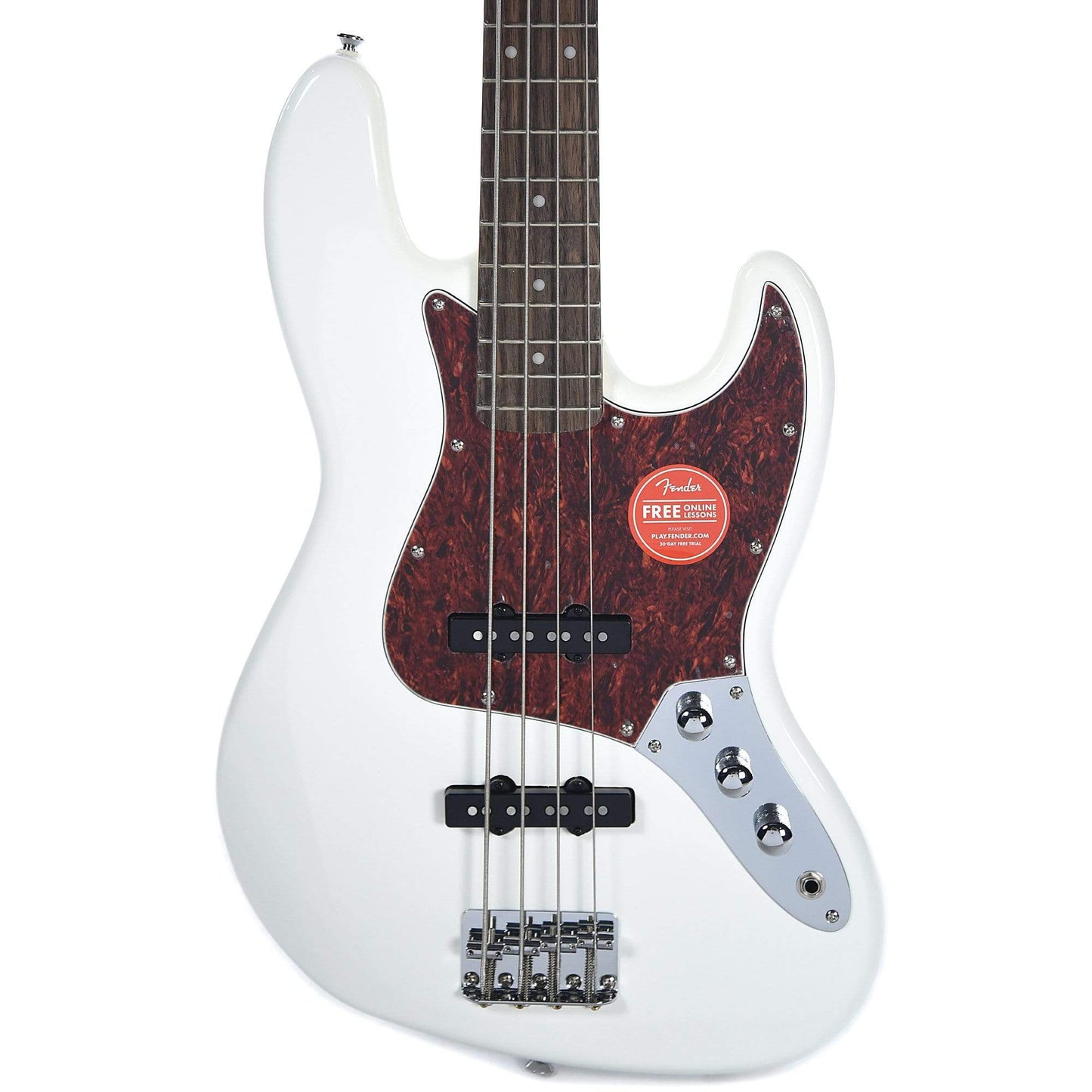 Squier Vintage Modified Jazz Bass Olympic White w/Fender Gig Bag, Stand, Cable, Tuner, Picks and Strings Bass Guitars / 4-String