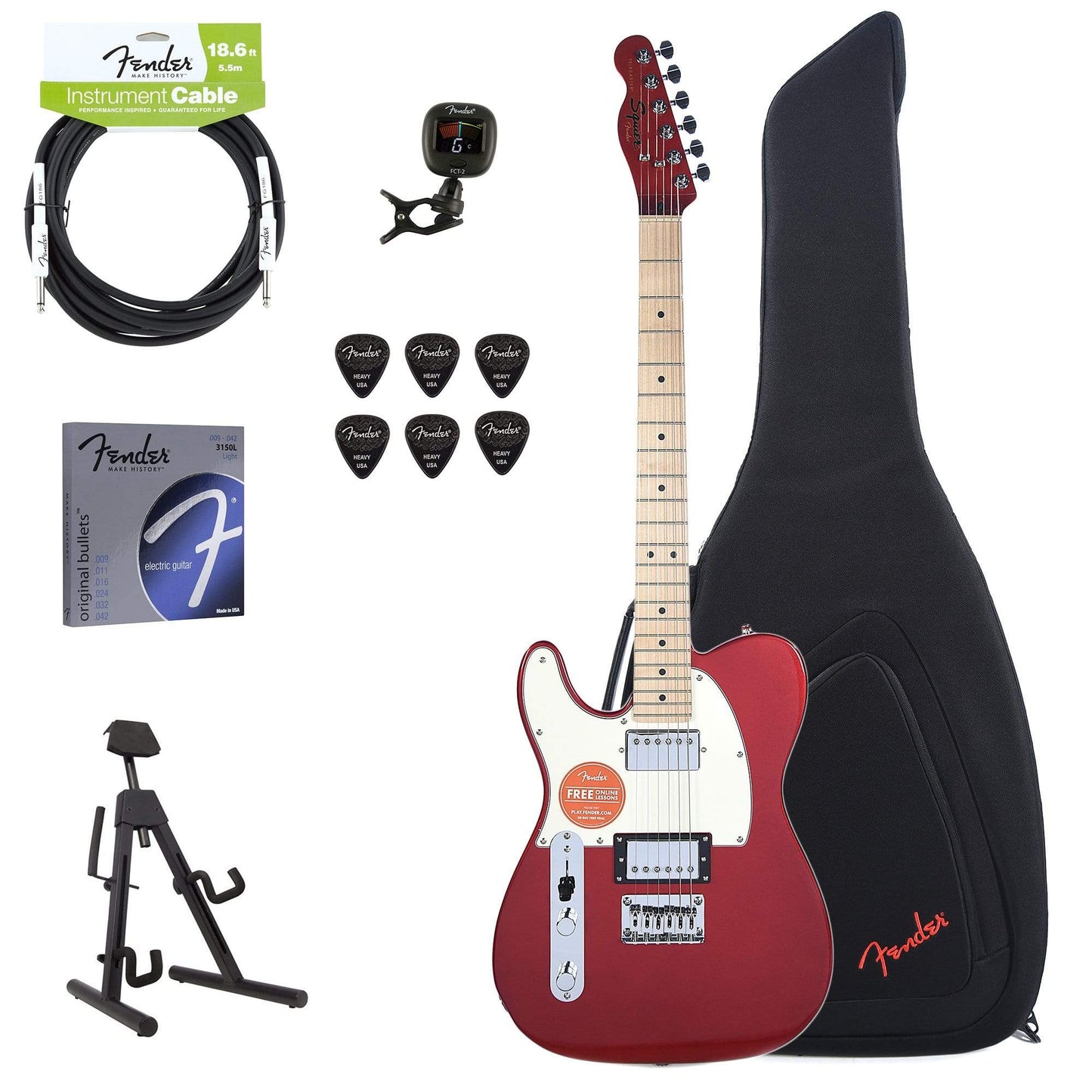 Squier Contemporary Telecaster HH Dark Metallic Red LEFTY w/Fender Gig Bag, Stand, Cable, Tuner, Picks and Strings Electric Guitars / Left-Handed,Electric Guitars / Solid Body