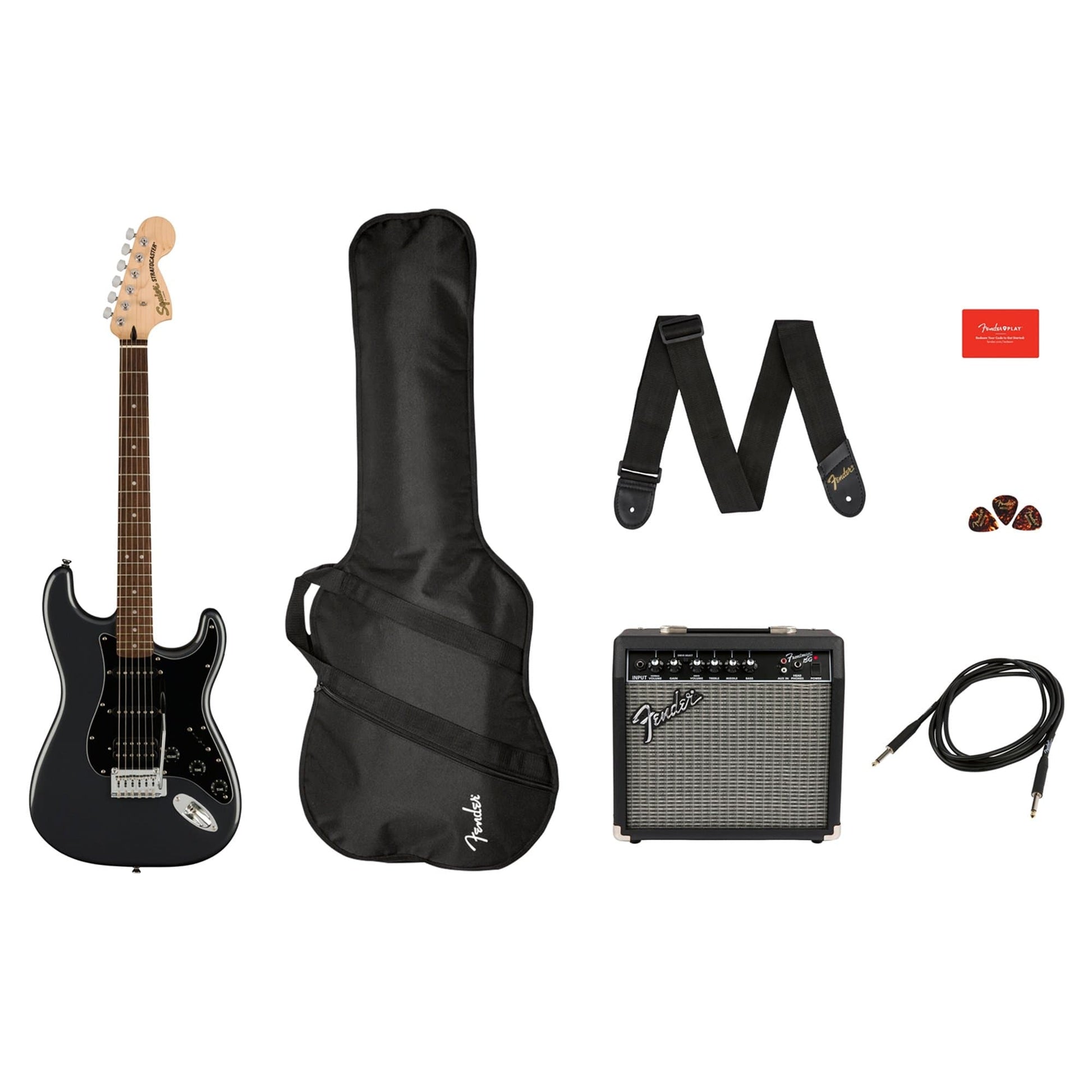 Squier Affinity Stratocaster HSS Charcoal Frost Metallic Pack w/15G Amplifier Electric Guitars / Solid Body