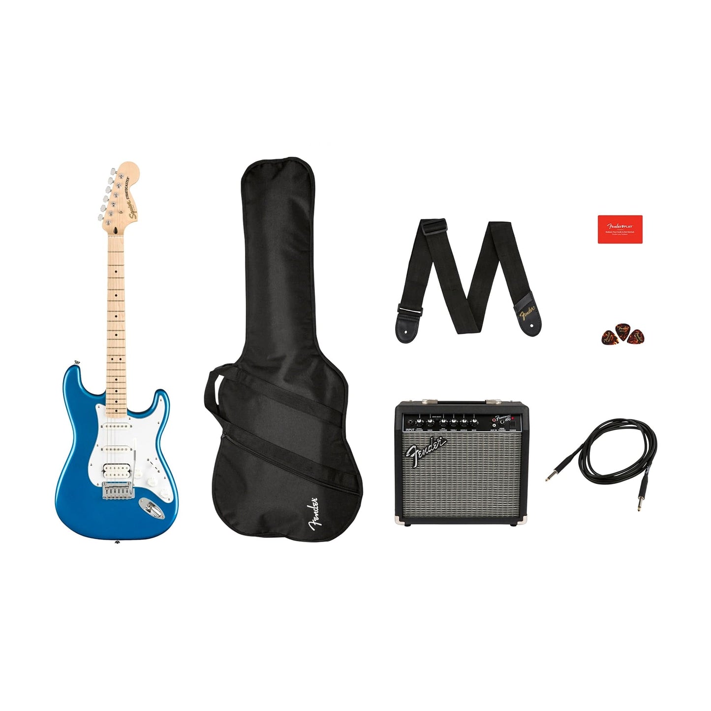 Squier Affinity Stratocaster HSS MN Lake Placid Blue Pack w/Frontman15G Amplifier and Hardshell Case Strat/Tele Shell Pink w/Cream Interior (CME Exclusive) Electric Guitars / Solid Body