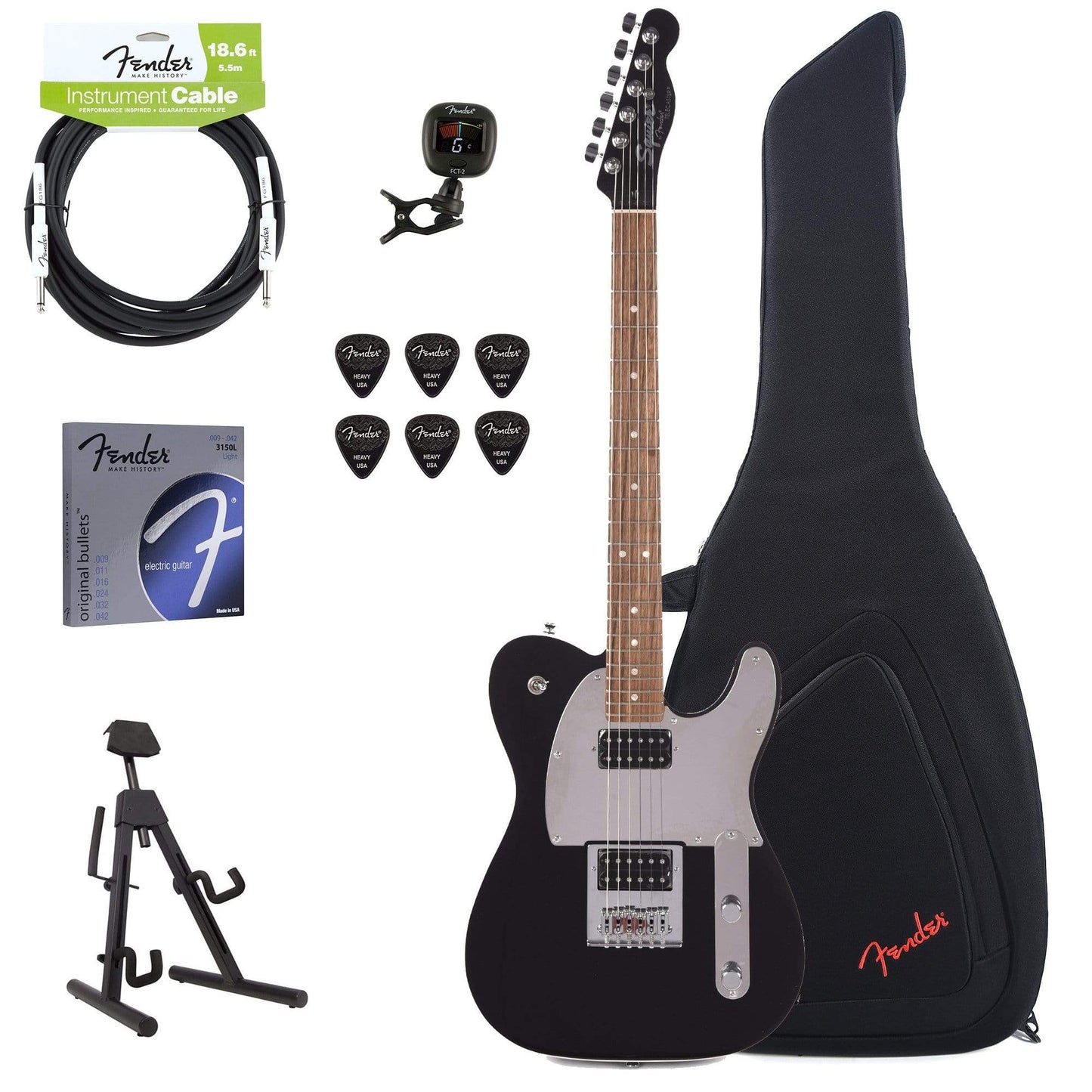 Squier Artist Series J5 Telecaster Black w/Fender Gig Bag, Stand, Cable, Tuner, Picks and Strings Electric Guitars / Solid Body