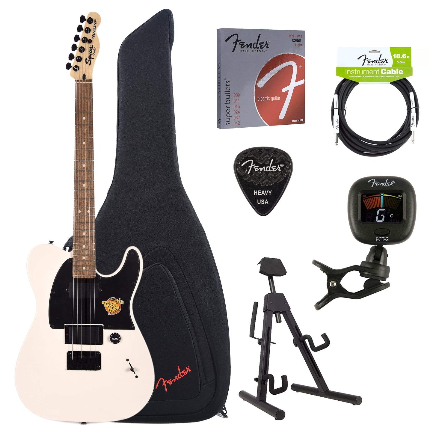 Squier Artist Series Jim Root Telecaster Flat White w/Fender Gig Bag, Stand, Cable, Tuner, Picks and Strings Electric Guitars / Solid Body