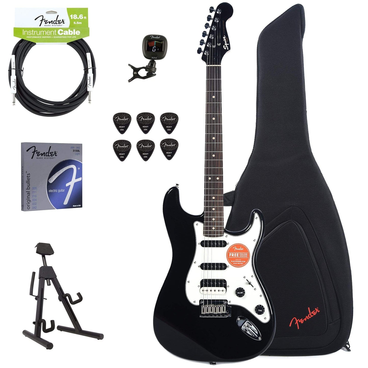 Squier Contemporary Stratocaster HSS RW Black Metallic w/Fender Gig Bag, Stand, Cable, Tuner, Picks and Strings Electric Guitars / Solid Body