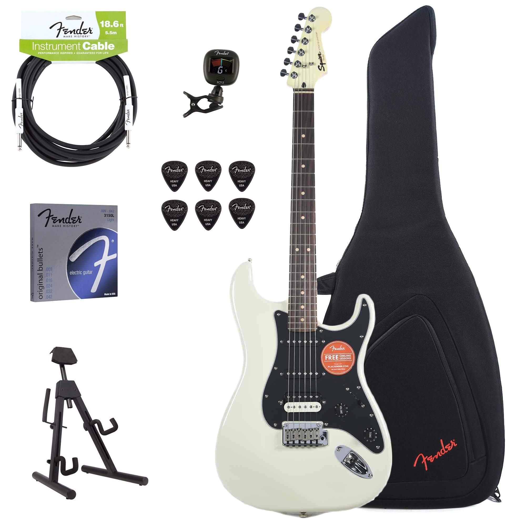 Squier Contemporary Stratocaster HSS RW Pearl White w/Fender Gig Bag, Stand, Cable, Tuner, Picks and Strings Electric Guitars / Solid Body