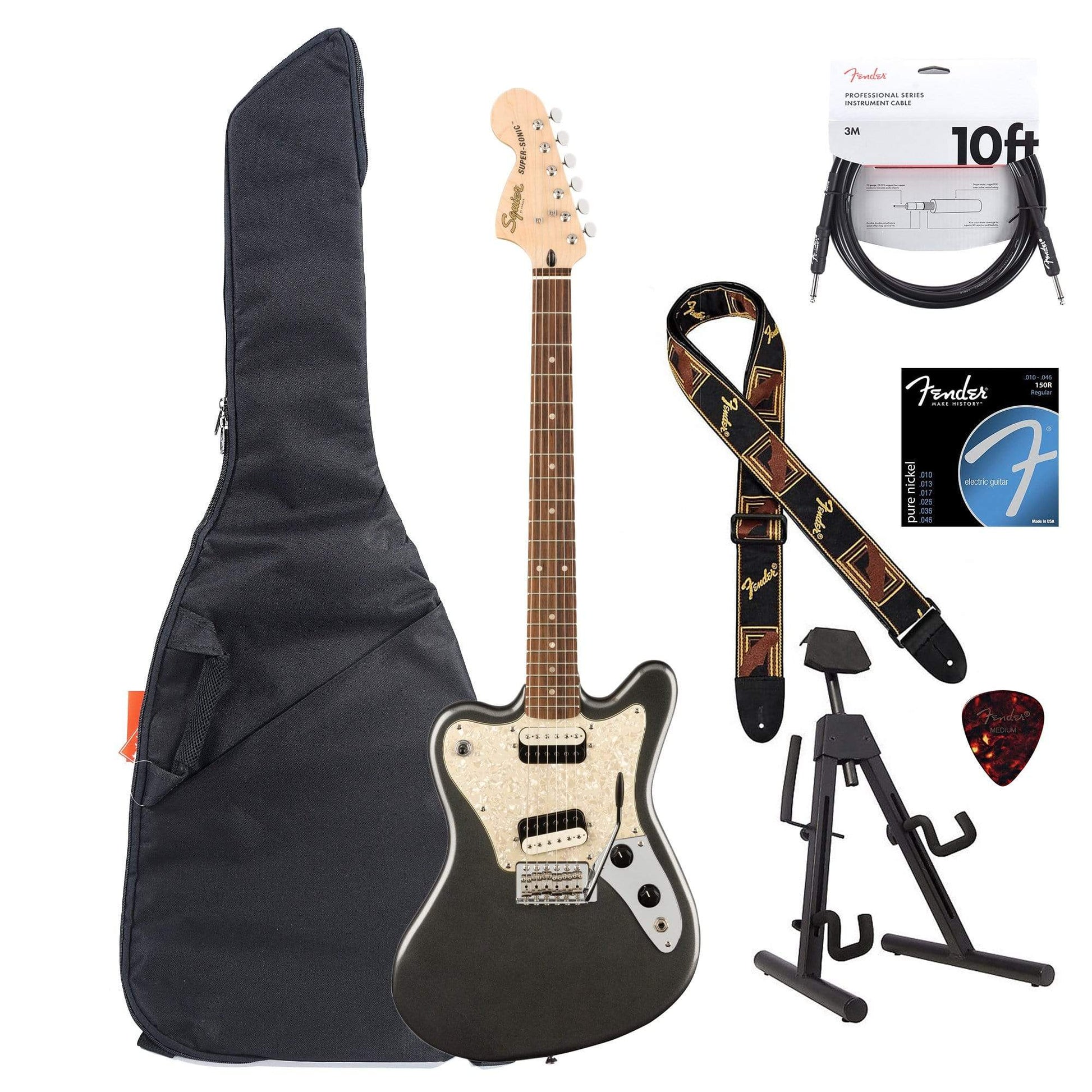 Squier Paranormal Super-Sonic LRL Graphite Metallic Essentials Bundle Electric Guitars / Solid Body