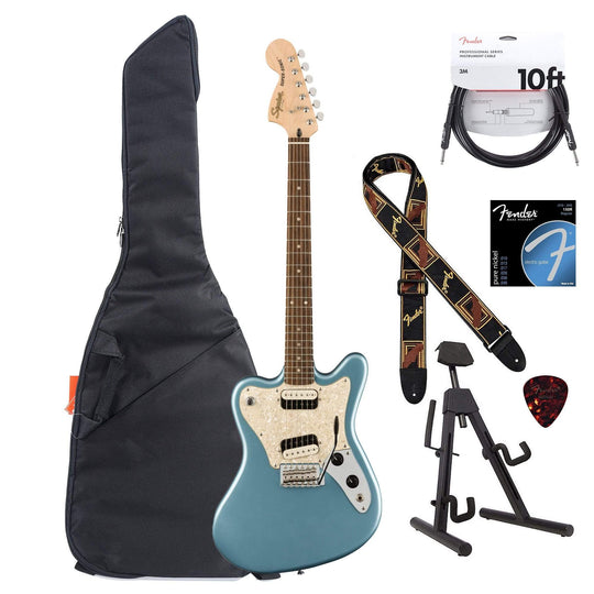 Squier Paranormal Super-Sonic LRL Ice Blue Metallic Essentials Bundle Electric Guitars / Solid Body