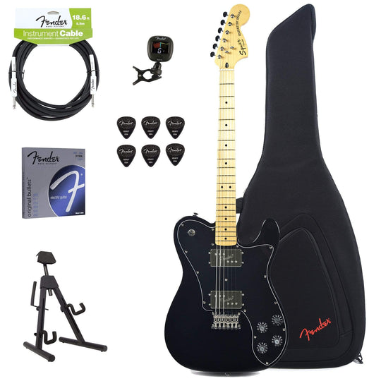 Squier Vintage Modified Telecaster Deluxe Black w/Fender Gig Bag, Stand, Cable, Tuner, Picks and Strings Electric Guitars / Solid Body