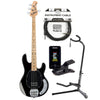 Sterling by Music Man S.U.B. Series StingRay Black w/Guitar Stand, Tuner and 10' Cable Bundle Bass Guitars / 4-String