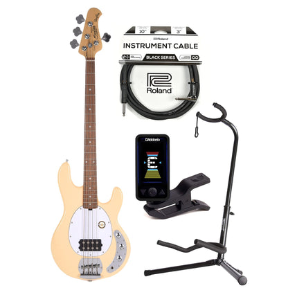 Sterling by Music Man S.U.B. Series StingRay Vintage Cream w/Guitar Stand, Tuner and 10' Cable Bundle Bass Guitars / 4-String