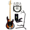Sterling by Music Man S.U.B. Series StingRay Vintage Sunburst Satin w/Guitar Stand, Tuner and 10' Cable Bundle Bass Guitars / 4-String