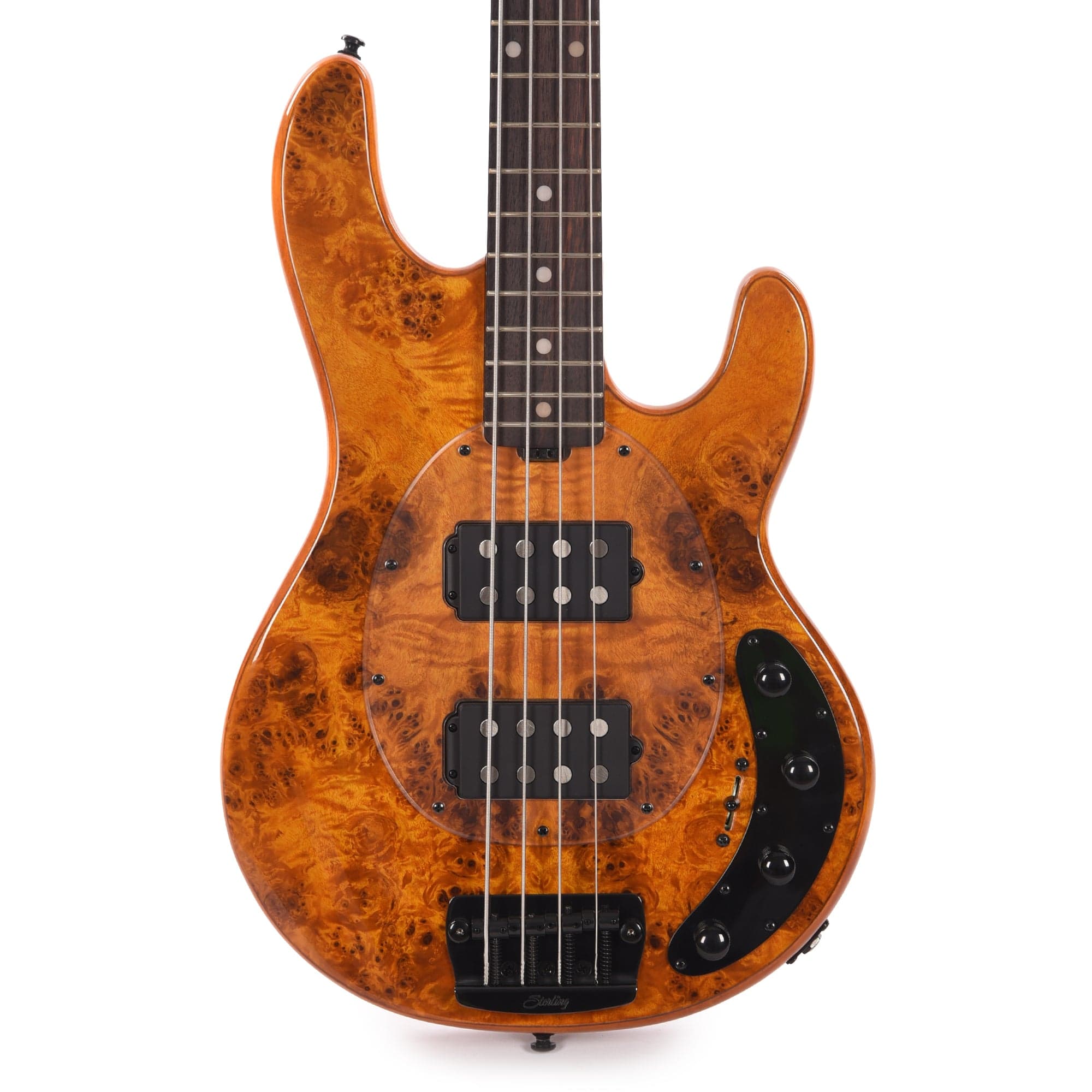 Sterling by Music Man StingRay RAY34 HH Poplar Burl Amber