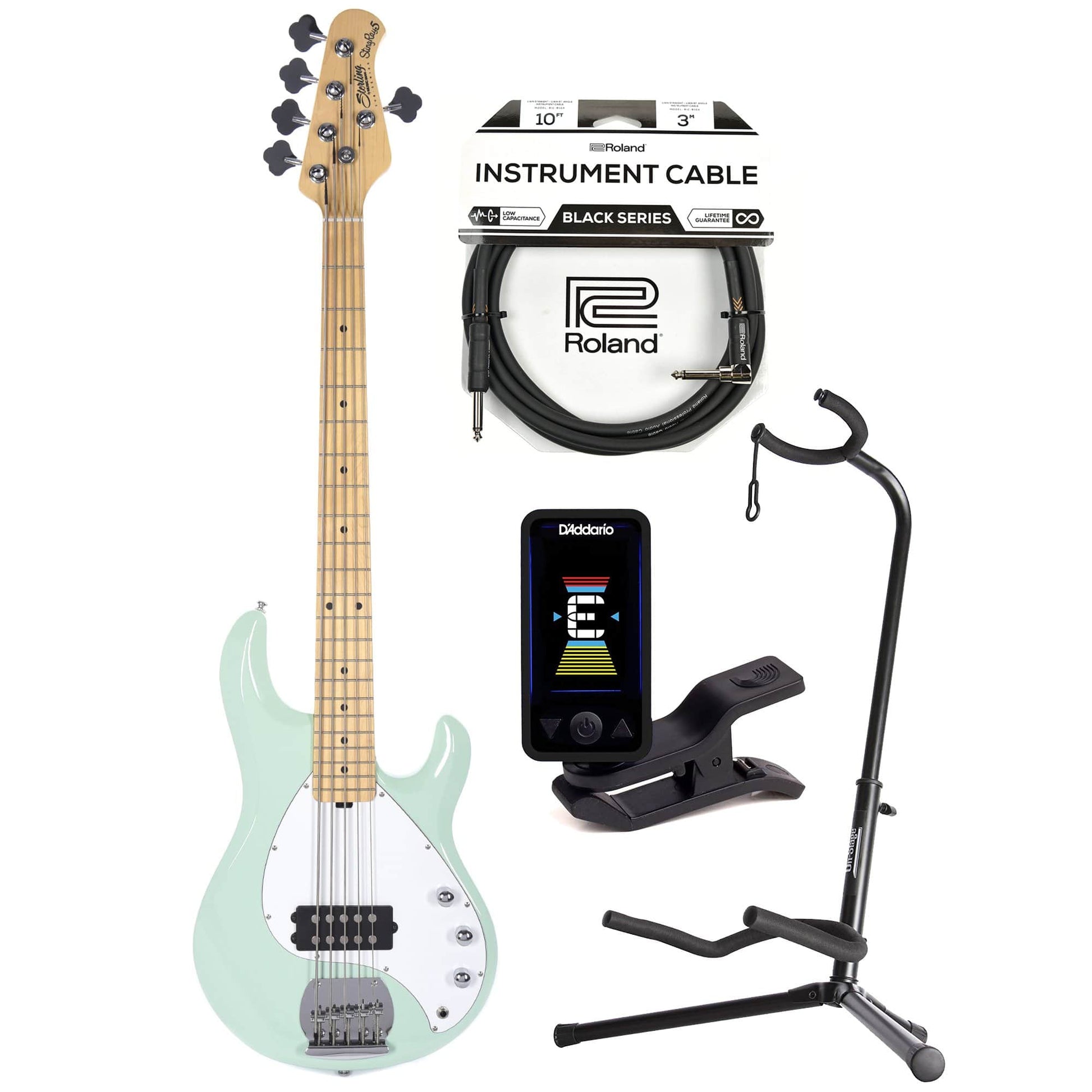 Sterling by Music Man S.U.B. Series StingRay5 5-String Mint Green w/Guitar Stand, Tuner and 10' Cable Bundle Bass Guitars / 5-String or More