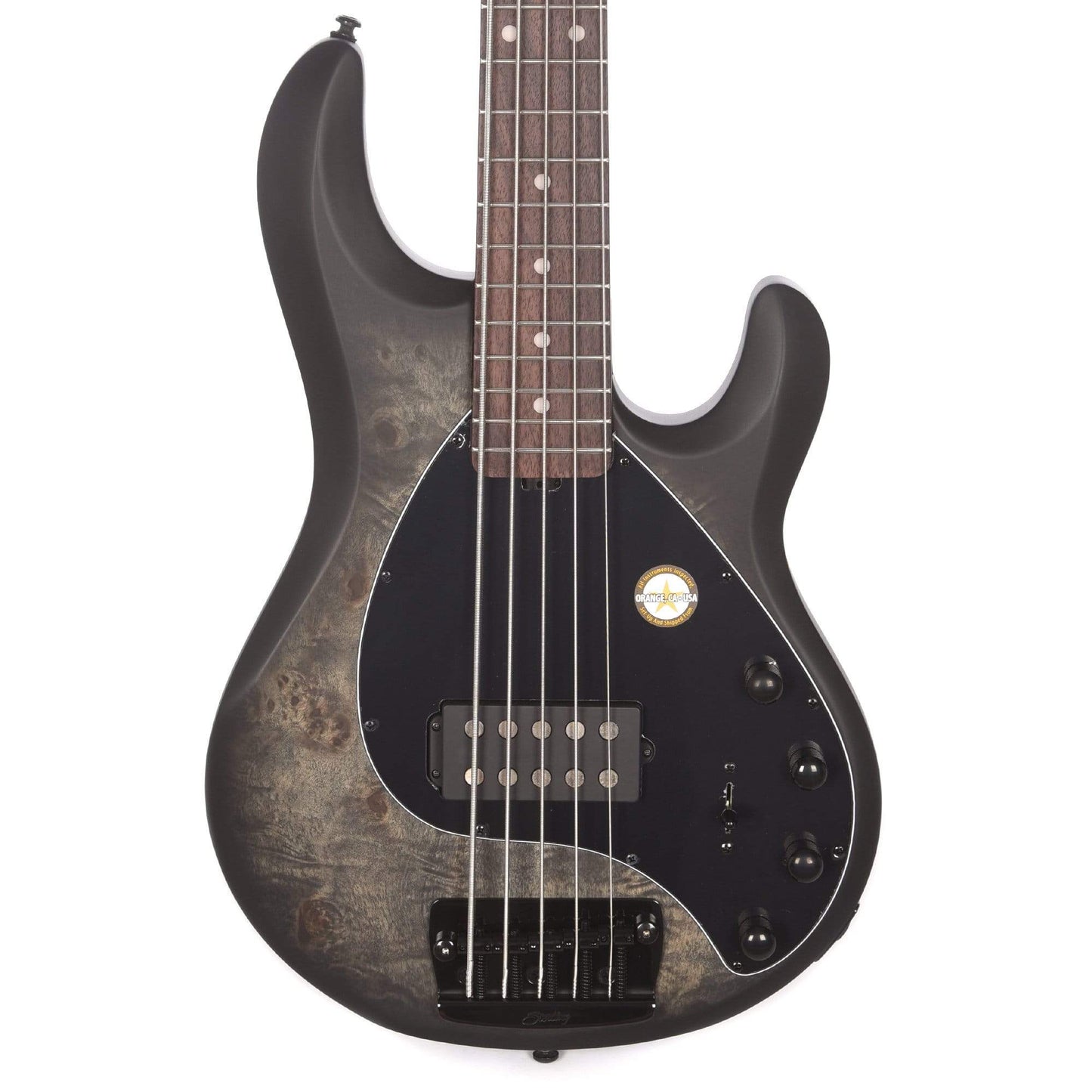 Sterling by Music Man StingRay5 5-String Burl Top Trans Black Satin Bass Guitars / 5-String or More