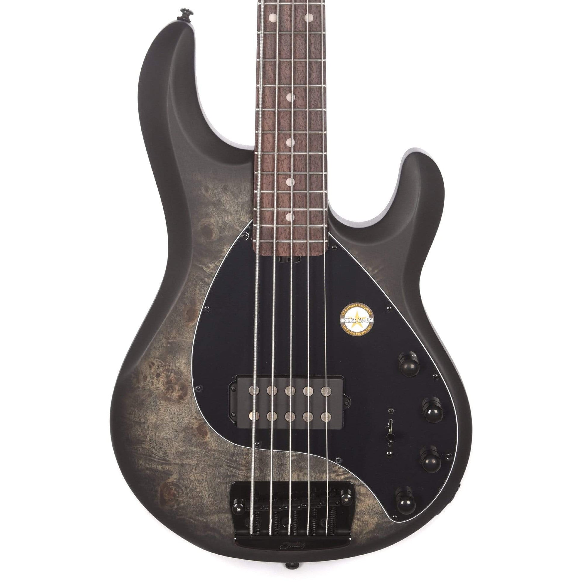 Sterling by Music Man StingRay5 5-String Burl Top Trans Black Satin Bass Guitars / 5-String or More
