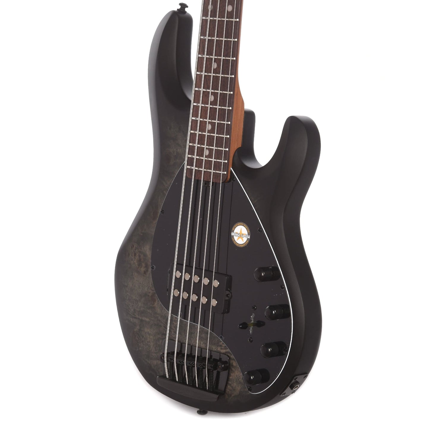 Sterling by Music Man StingRay5 5-String Burl Top Trans Black Satin Bass Guitars / 5-String or More
