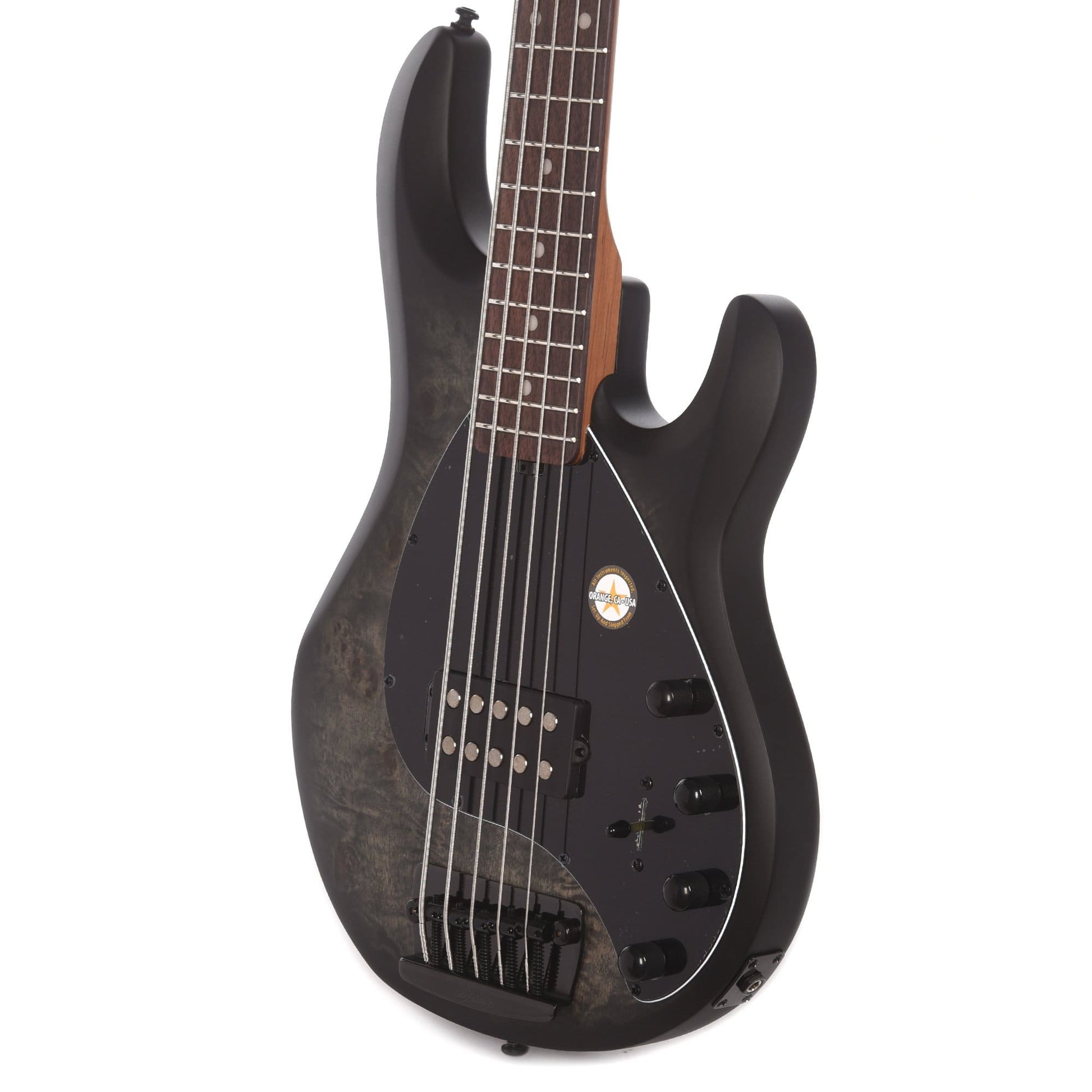 Sterling by Music Man StingRay5 5-String Burl Top Trans Black Satin Bass Guitars / 5-String or More