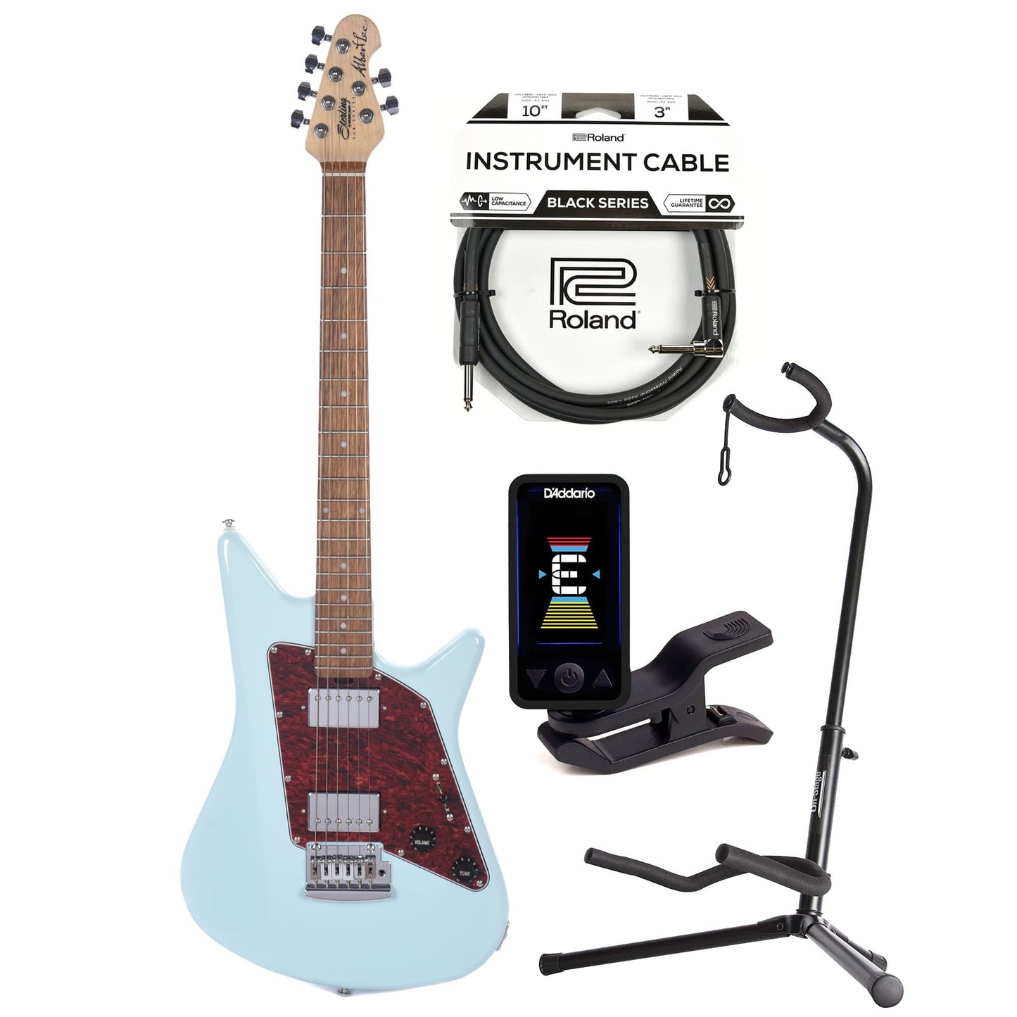 Sterling by Music Man S.U.B. Series Albert Lee Signature Daphne Blue w/Guitar Stand, Tuner and 10' Cable Bundle Electric Guitars / Solid Body