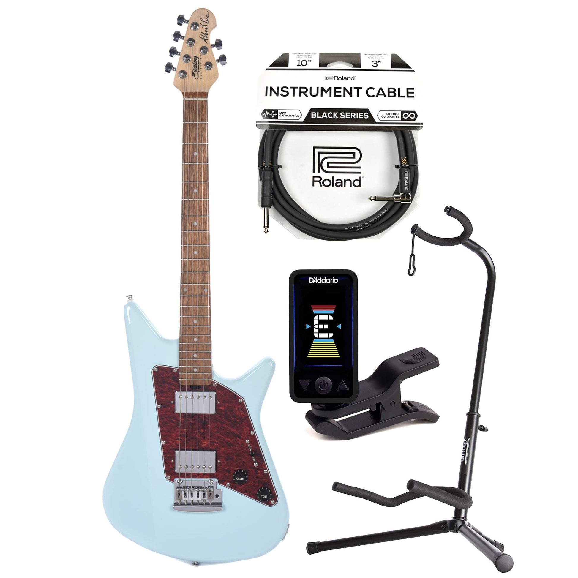 Sterling by Music Man S.U.B. Series Albert Lee Signature Daphne Blue w/Guitar Stand, Tuner and 10' Cable Bundle Electric Guitars / Solid Body