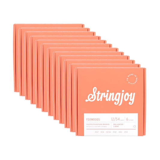 Stringjoy Foxwoods Acoustic Coated Phosphor Bronze Light Gauge 12-54 12 Pack Bundle Accessories / Strings / Guitar Strings