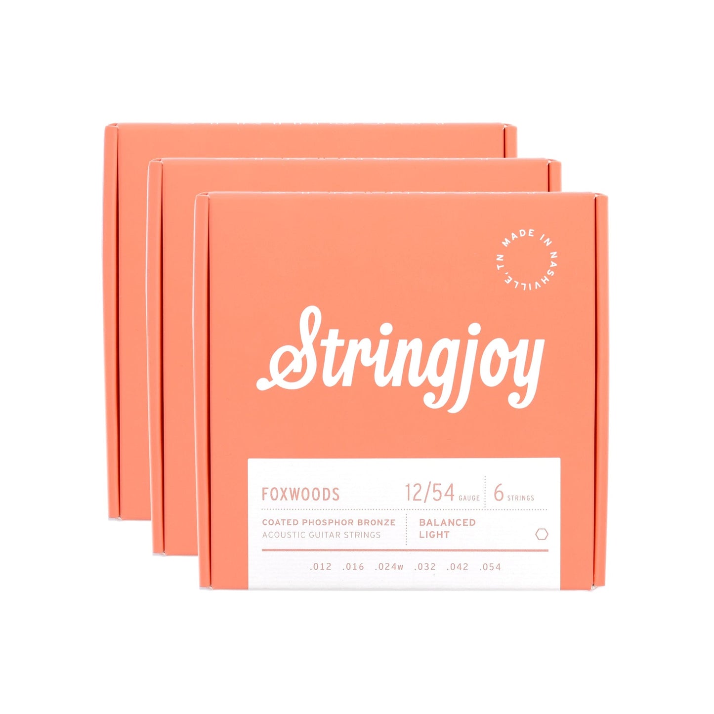 Stringjoy Foxwoods Acoustic Coated Phosphor Bronze Light Gauge 12-54 3 Pack Bundle Accessories / Strings / Guitar Strings