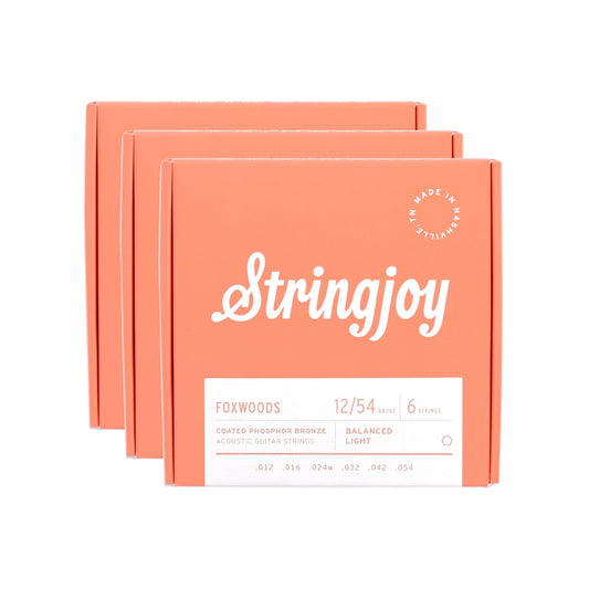 Stringjoy Foxwoods Acoustic Coated Phosphor Bronze Light Gauge 12-54 3 Pack Bundle Accessories / Strings / Guitar Strings