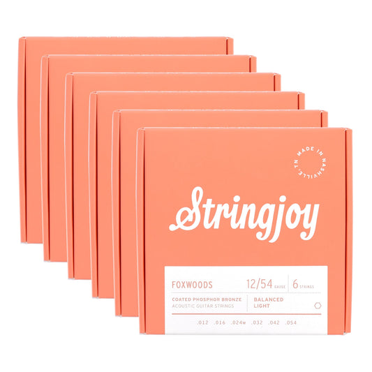 Stringjoy Foxwoods Acoustic Coated Phosphor Bronze Light Gauge 12-54 6 Pack Bundle Accessories / Strings / Guitar Strings