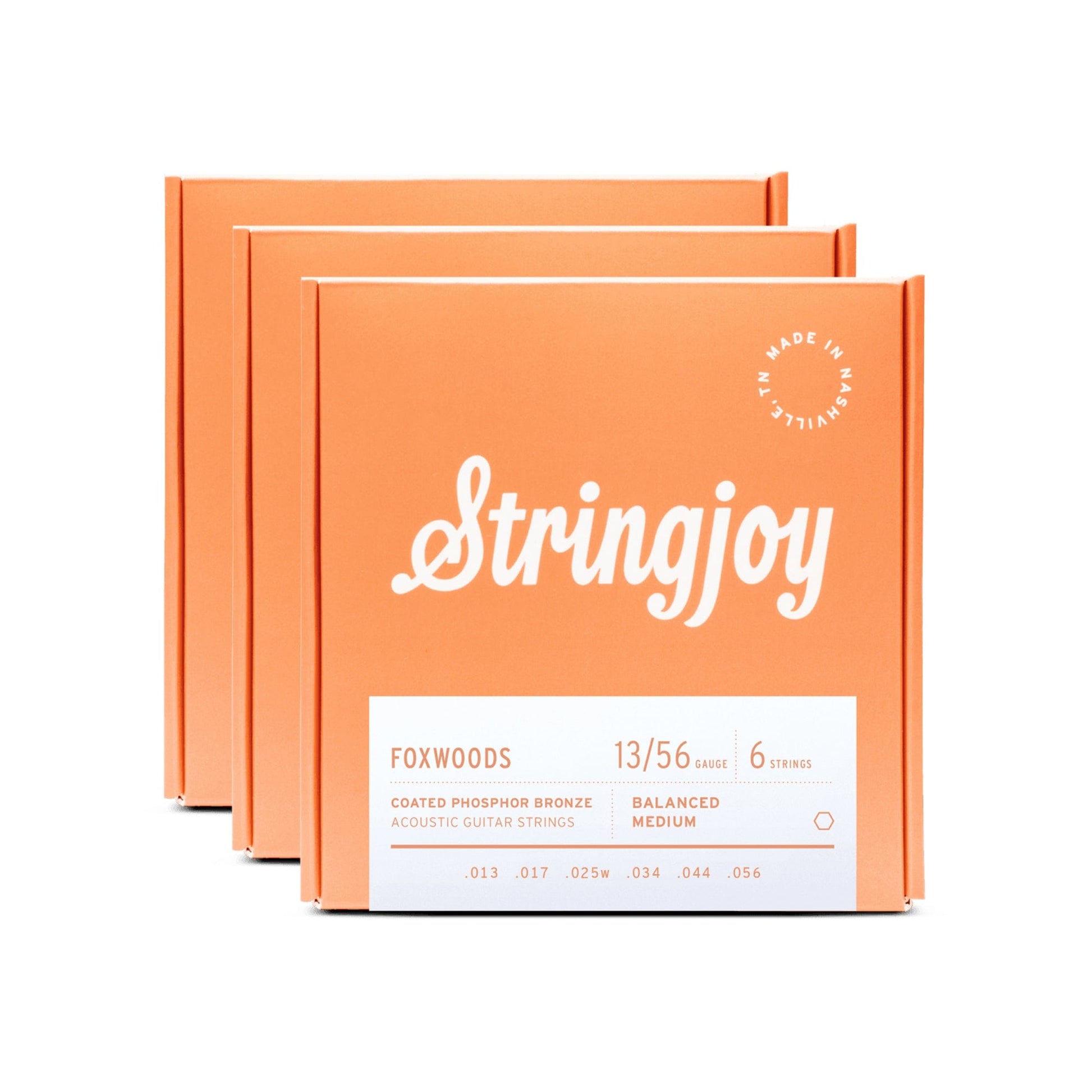 Stringjoy Foxwoods Acoustic Coated Phosphor Bronze Medium Gauge 13-56 3 Pack Bundle Accessories / Strings / Guitar Strings
