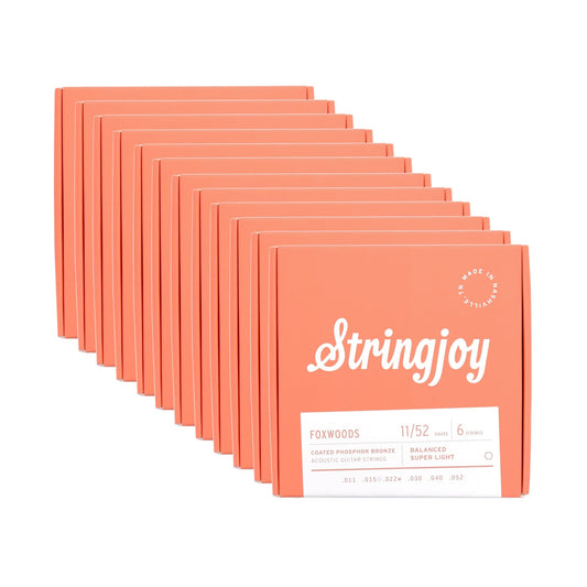 Stringjoy Foxwoods Acoustic Coated Phosphor Bronze Super Light Gauge 11-52 12 Pack Bundle Accessories / Strings / Guitar Strings