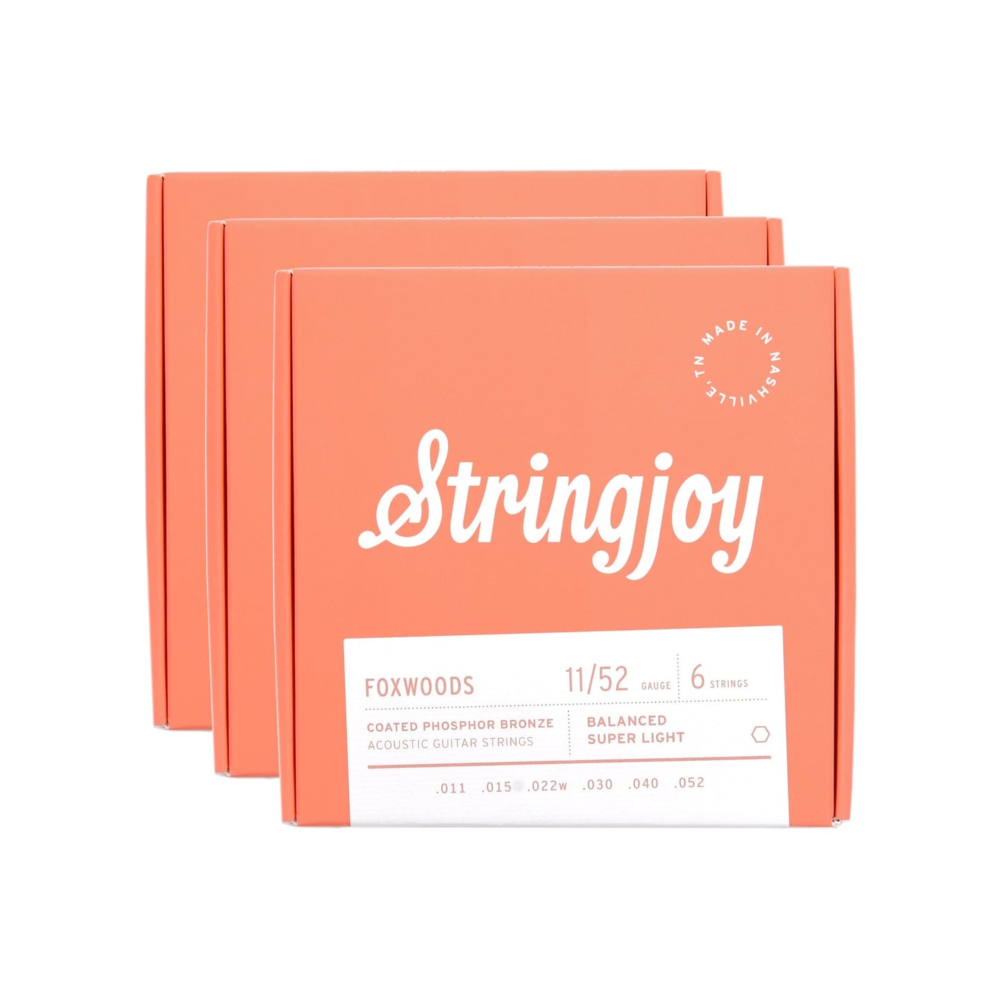 Stringjoy Foxwoods Acoustic Coated Phosphor Bronze Super Light Gauge 11-52 3 Pack Bundle Accessories / Strings / Guitar Strings