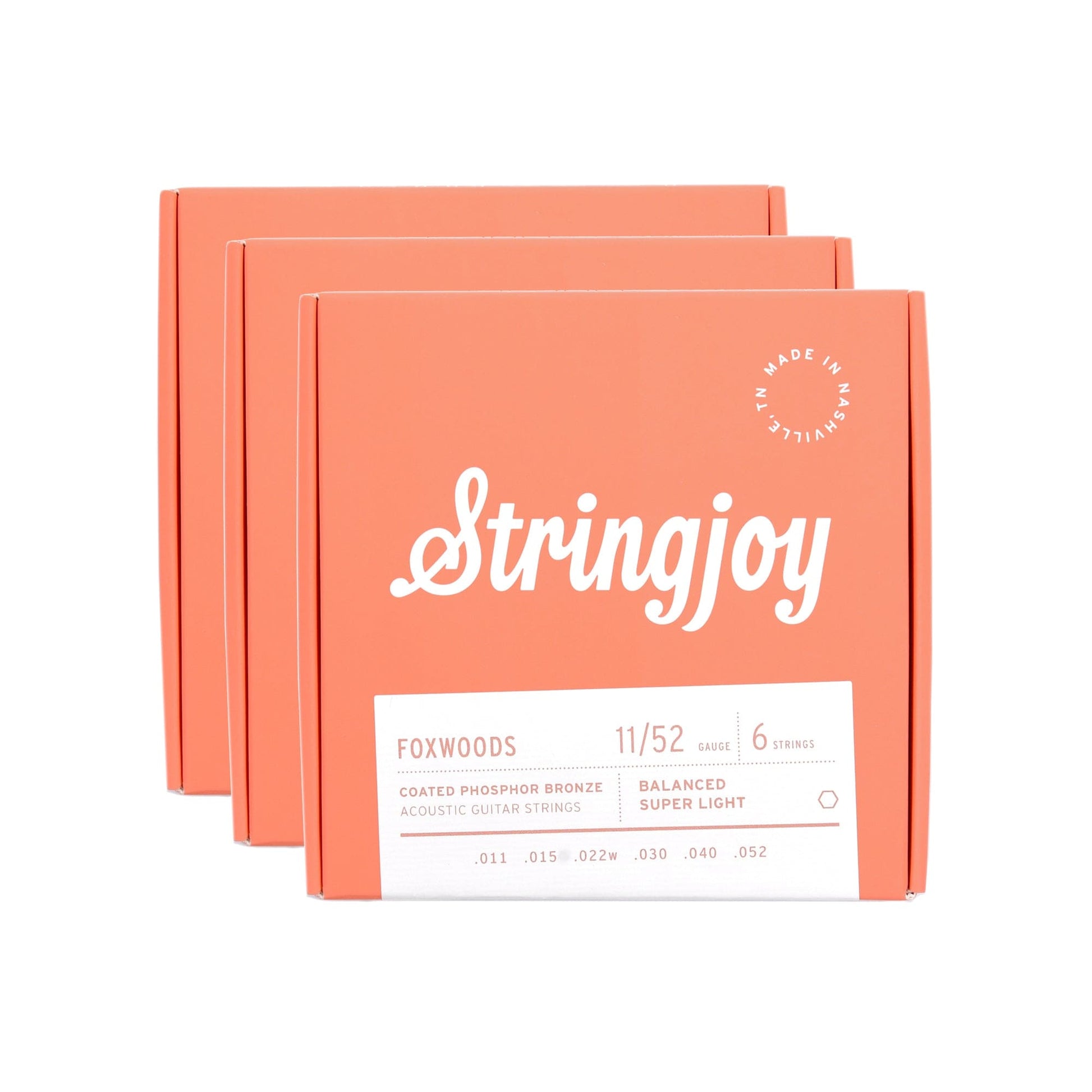 Stringjoy Foxwoods Acoustic Coated Phosphor Bronze Super Light Gauge 11-52 3 Pack Bundle Accessories / Strings / Guitar Strings