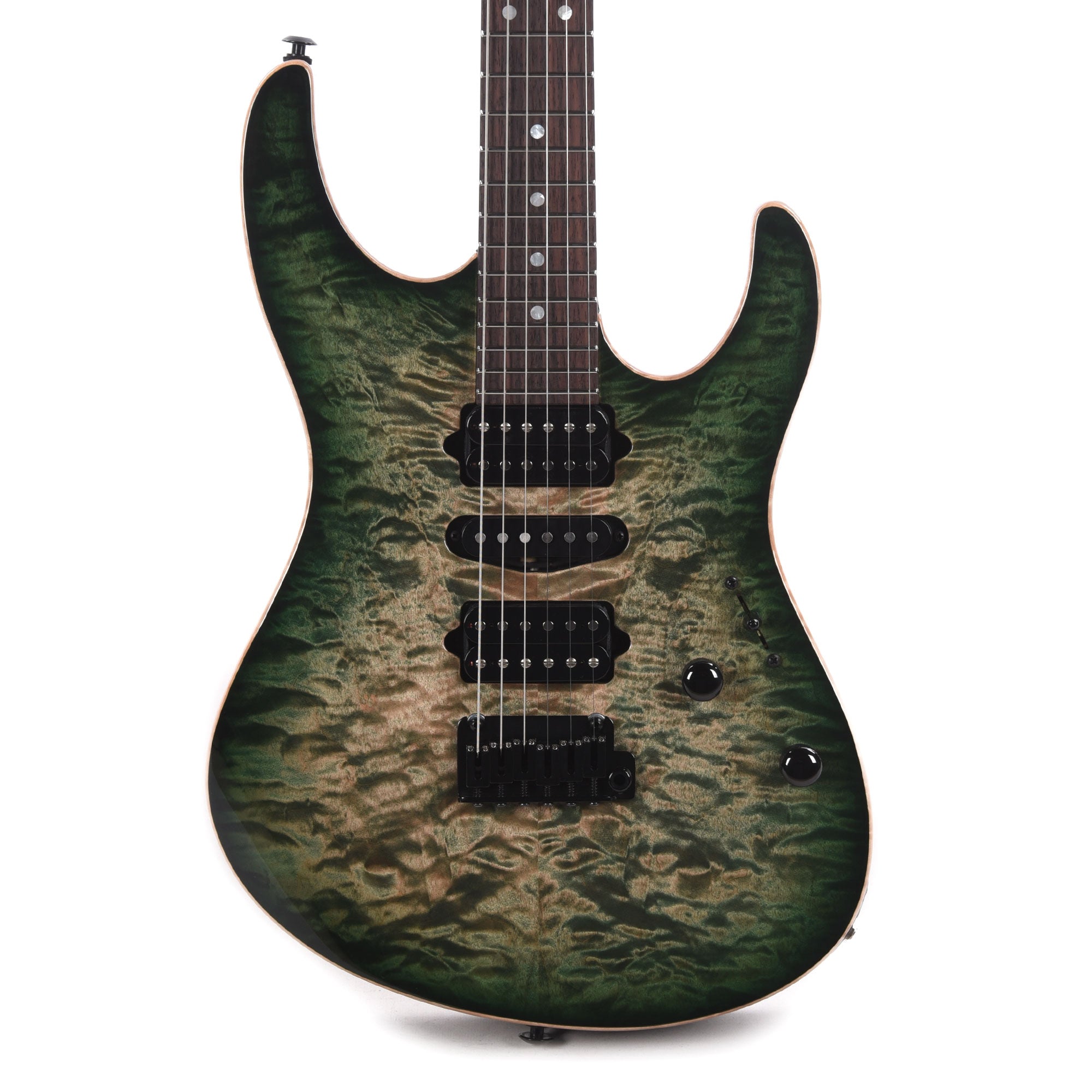 Suhr Custom Modern HSH Quilted Maple Faded Transparent Green Burst w/Roasted Flame Maple Neck Electric Guitars / Solid Body