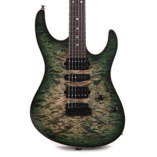 Suhr Custom Modern HSH Quilted Maple Faded Transparent Green Burst w/Roasted Flame Maple Neck Electric Guitars / Solid Body