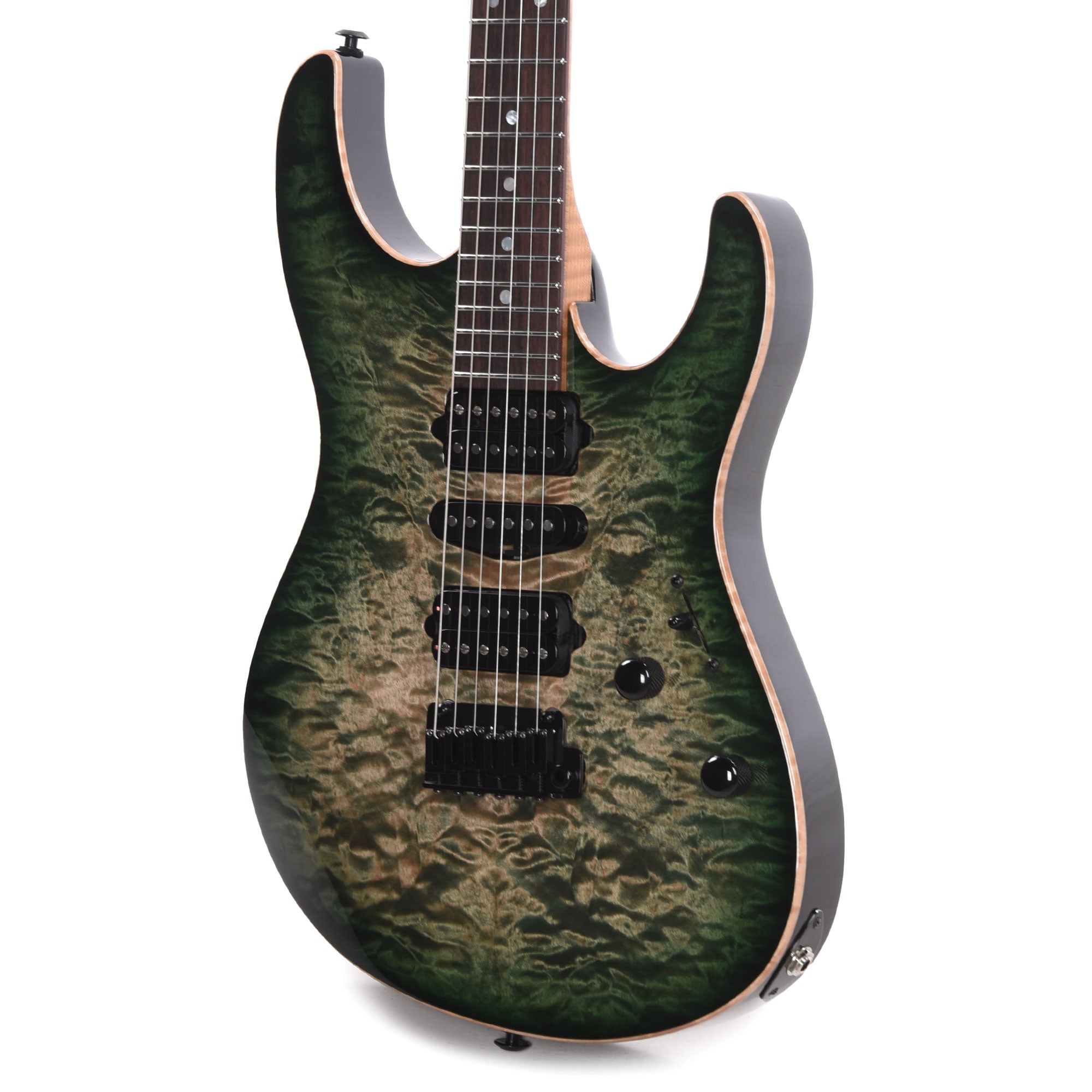 Suhr Custom Modern HSH Quilted Maple Faded Transparent Green Burst w/Roasted Flame Maple Neck Electric Guitars / Solid Body