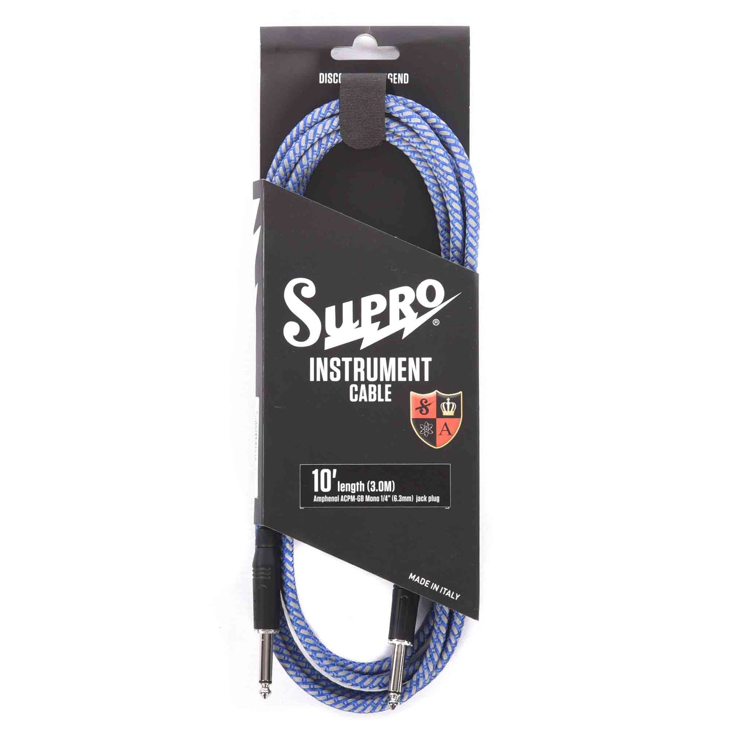 Supro Instrument Cable Blue 10' Straight-Straight Accessories / Cables