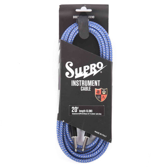 Supro Instrument Cable Blue 20' Straight-Straight Accessories / Cables